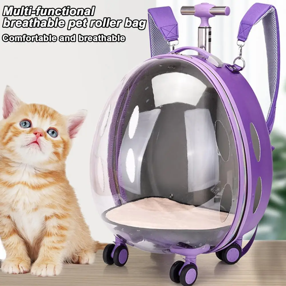 Cat Carrier Backpacks With Wheels Transparent Pet Trolley Case With Breathing Holes Pet Travel Carrier For Kitty Small Dog