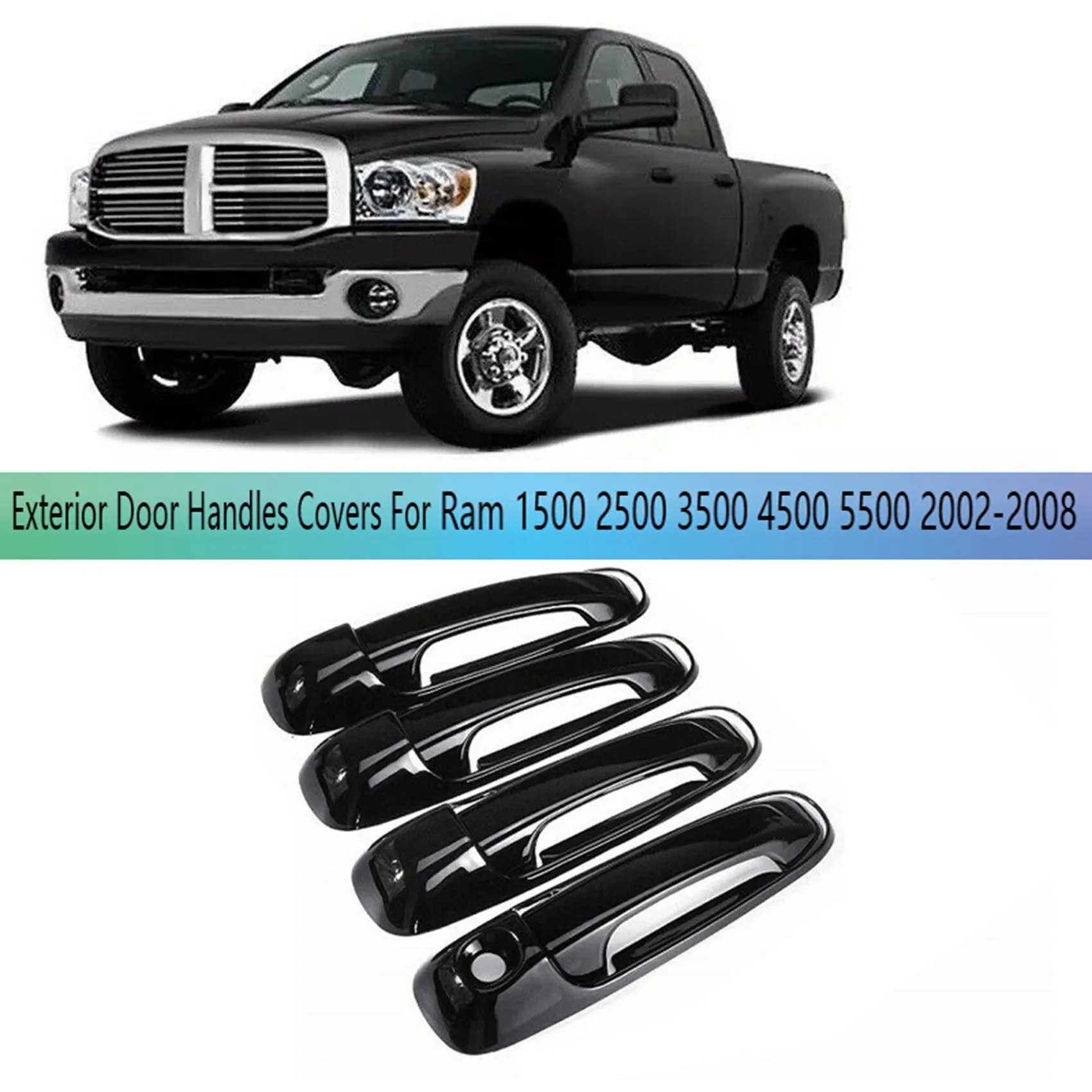 8Pcs Car Exterior Door Handles 4 Door Handle Covers for Dodge Ram 1500 2500 3500 4500 5500 2002-2008 Black