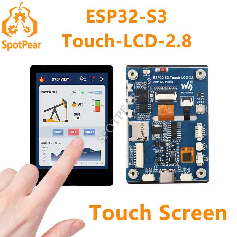 ESP32 S3 R8 MP3 Board 2.8inch LCD Captive TouchScreen Display LVGL Speaker/RTC/SD-Card-Port/Battery-Port/QMI8658-6-Axis-Sensor