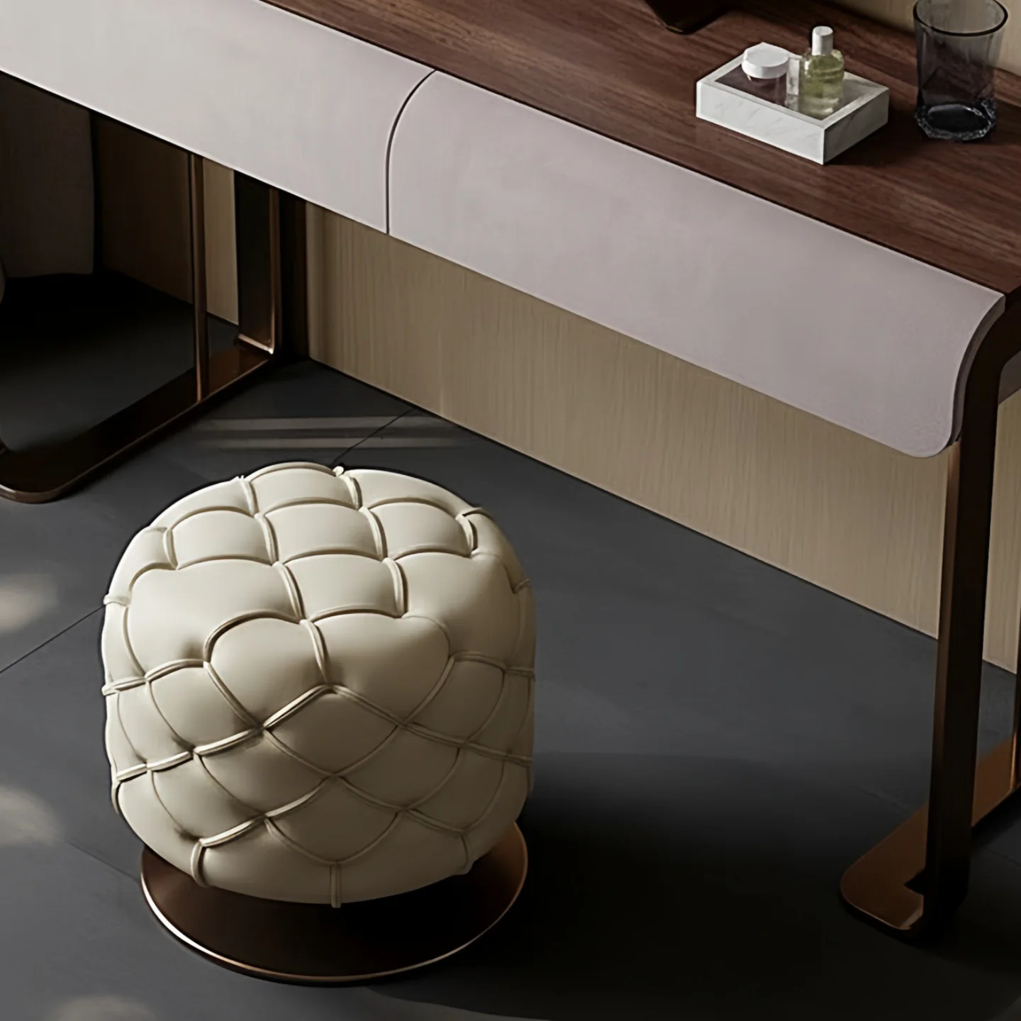 Light luxury full leather dressing stool designer bedroom shoe changing stool modern simple rotatable dressing round stool