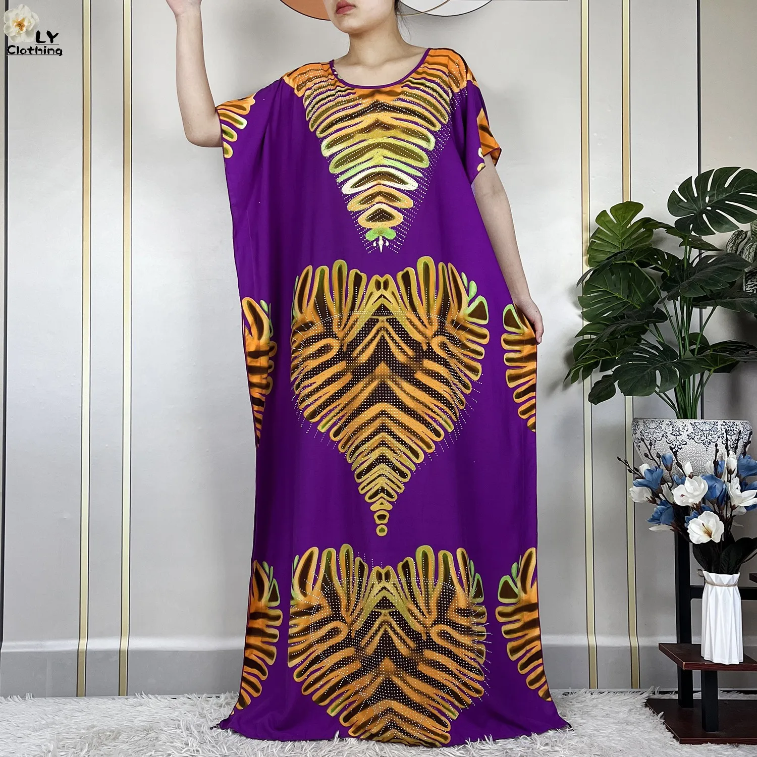 2024 Newest Muslim Party Dress With Big Scarf African Abaya For Women Loose Diamond Printed Floral Maxi Islam Femme Elegant Robe