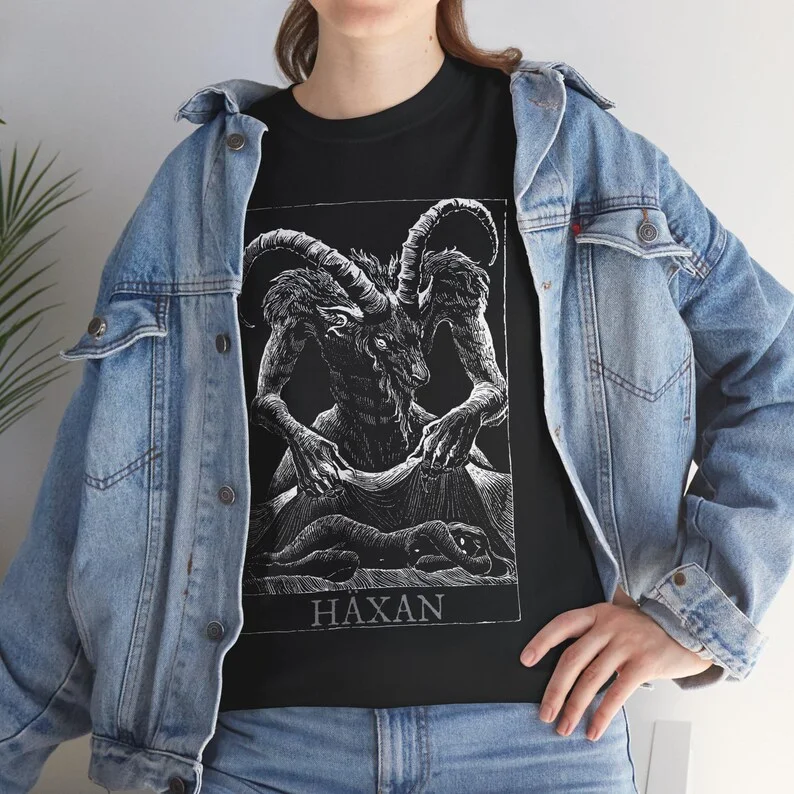 Beelzebub Witchcraft Haxan Shirt Dark Mystery Personality Gothic Street Fashion Short Sleeve Round Neck T-shirt Street Wear Tops