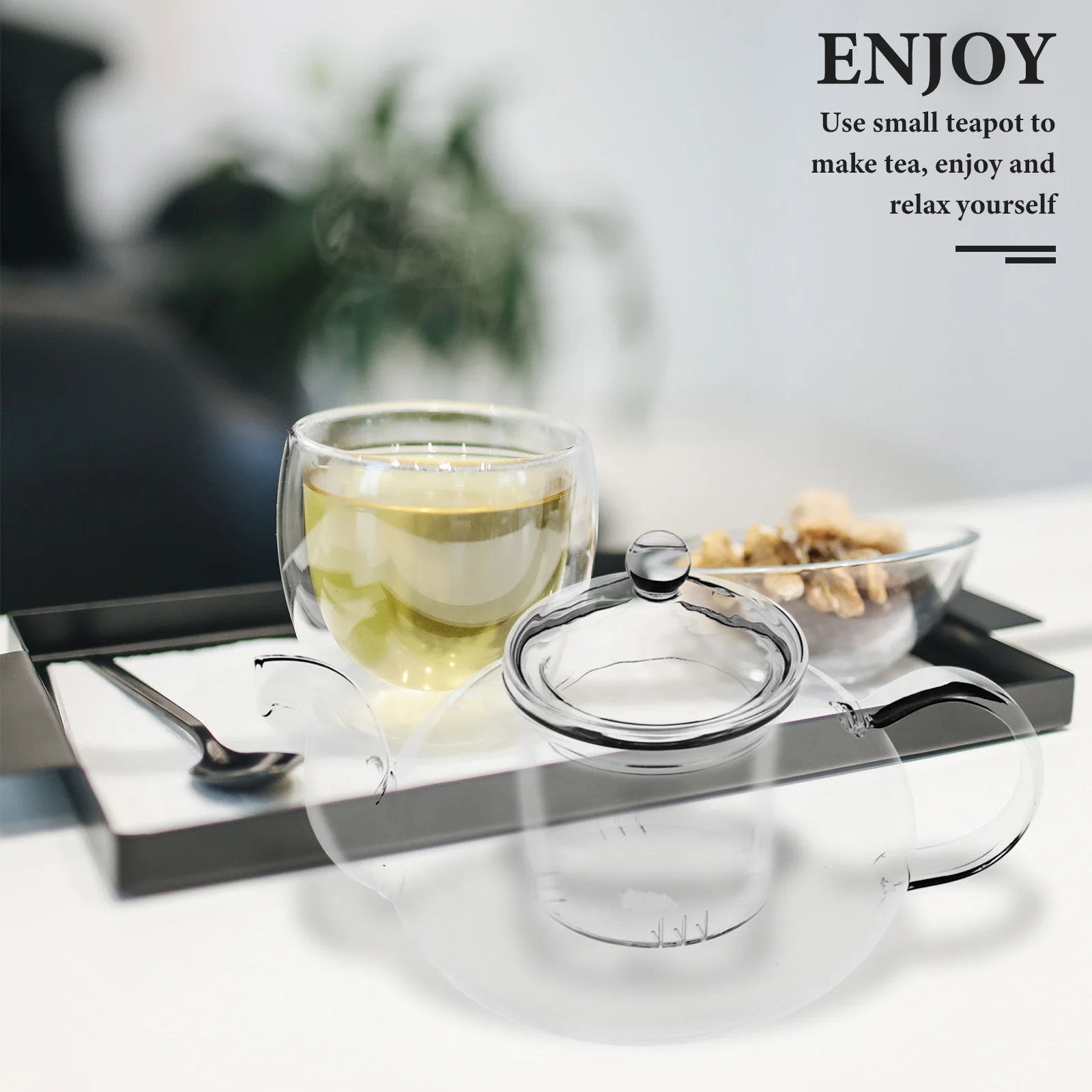 

Glass Tea Kettle with Strainer Clear Tempered Glass Teapot for Loose Leaf Blooming Tea Modern Elegant Design Home Office Use