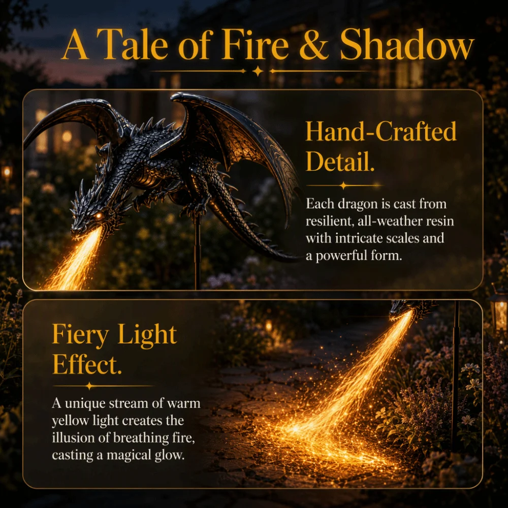 Solar Powered Solar Garden Light Resin Artwork Waterproof Resin Dragon Fire Garden Light Dragon Fire Design Resin Craft