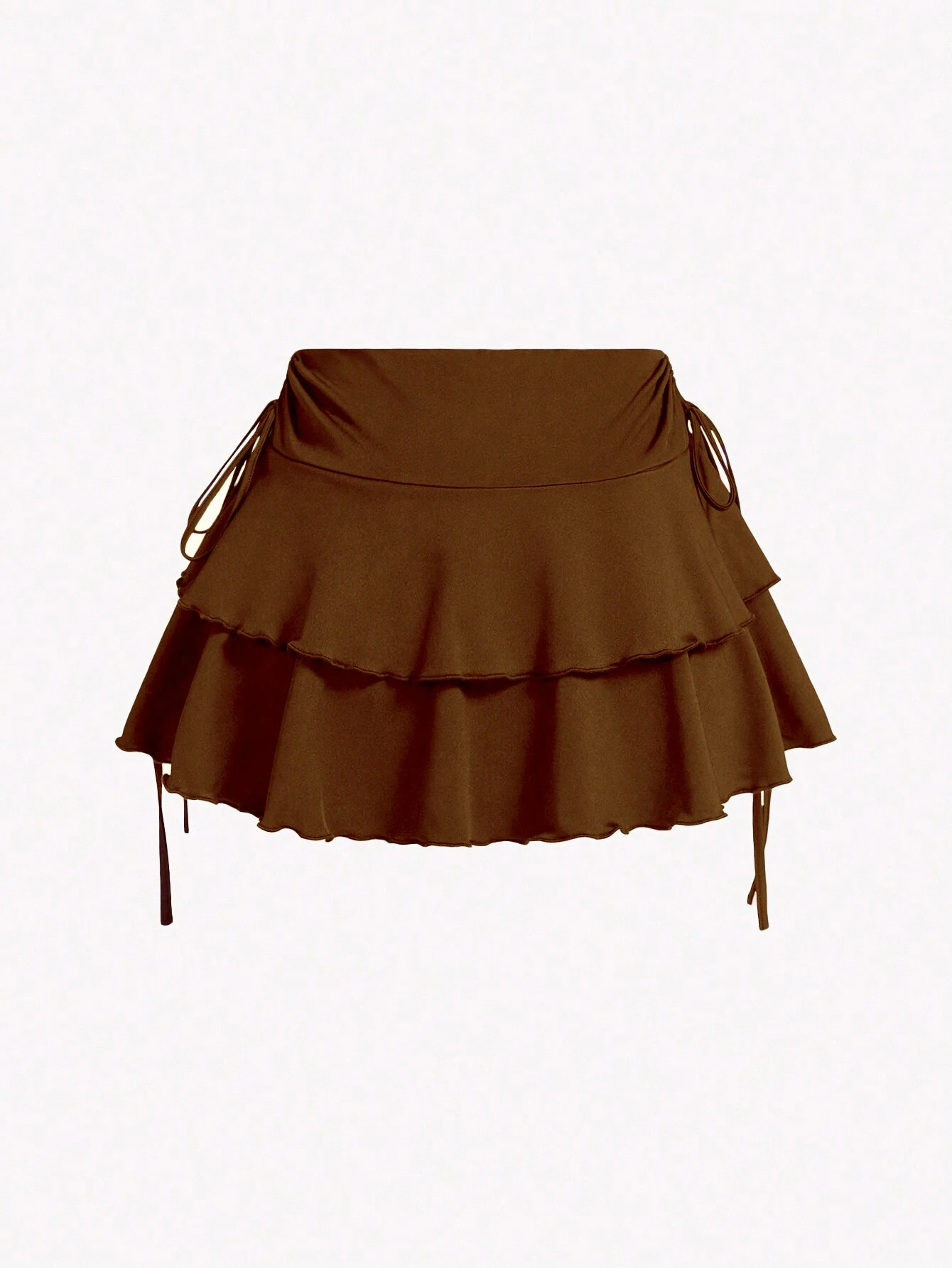 Women High Waist Double Ruffle Mini Skirt, Side Drawstring Layered Flowy A Line Short Skirt Casual Skort