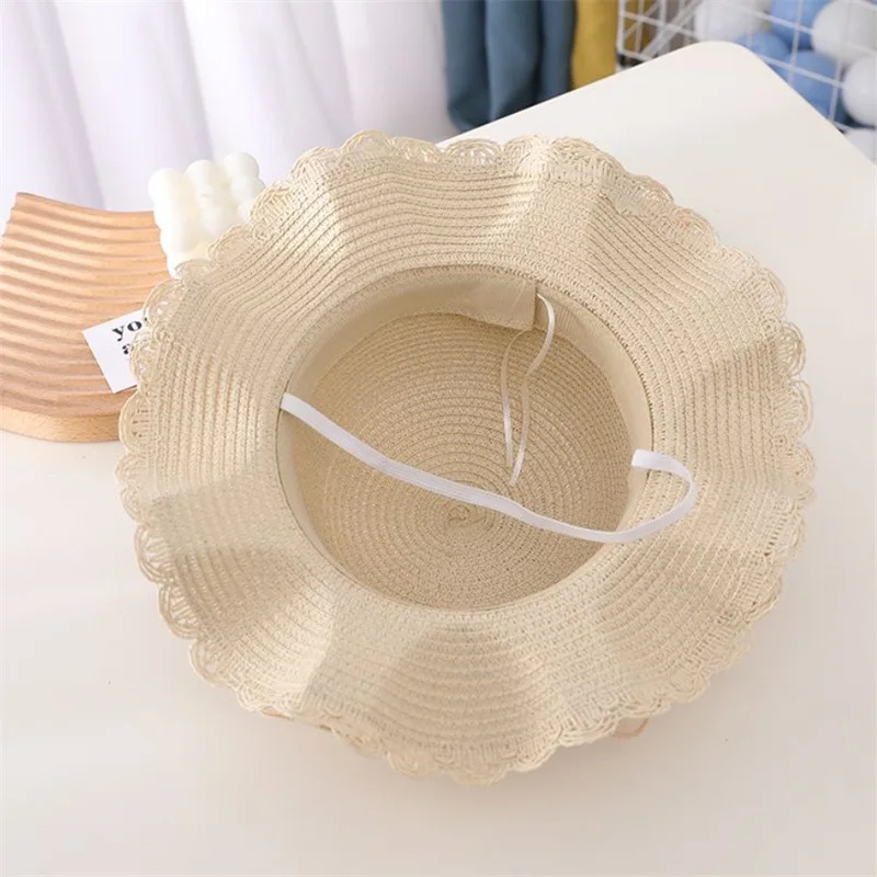 1 Piece of Clothing Children Fashion Cute Lace Pearl Decoration Foreign Style Princess Summer Sun Sunscreen Fisherman Hat