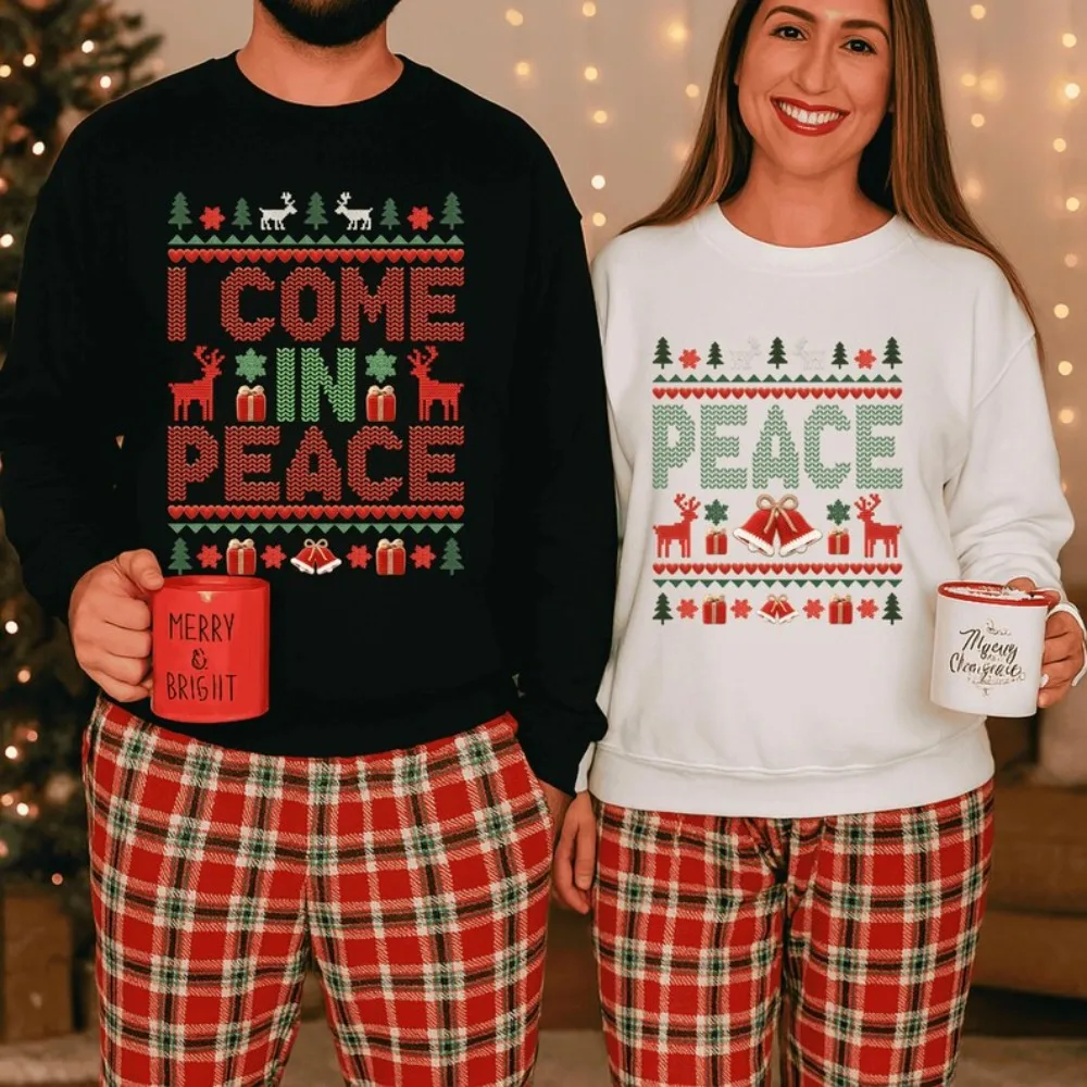 

Matching Couples Ugly Christmas Sweater Funny I Come in Peace Sweatshirts Cute Married Couple Xmas Outfit Matching Xmas Gift