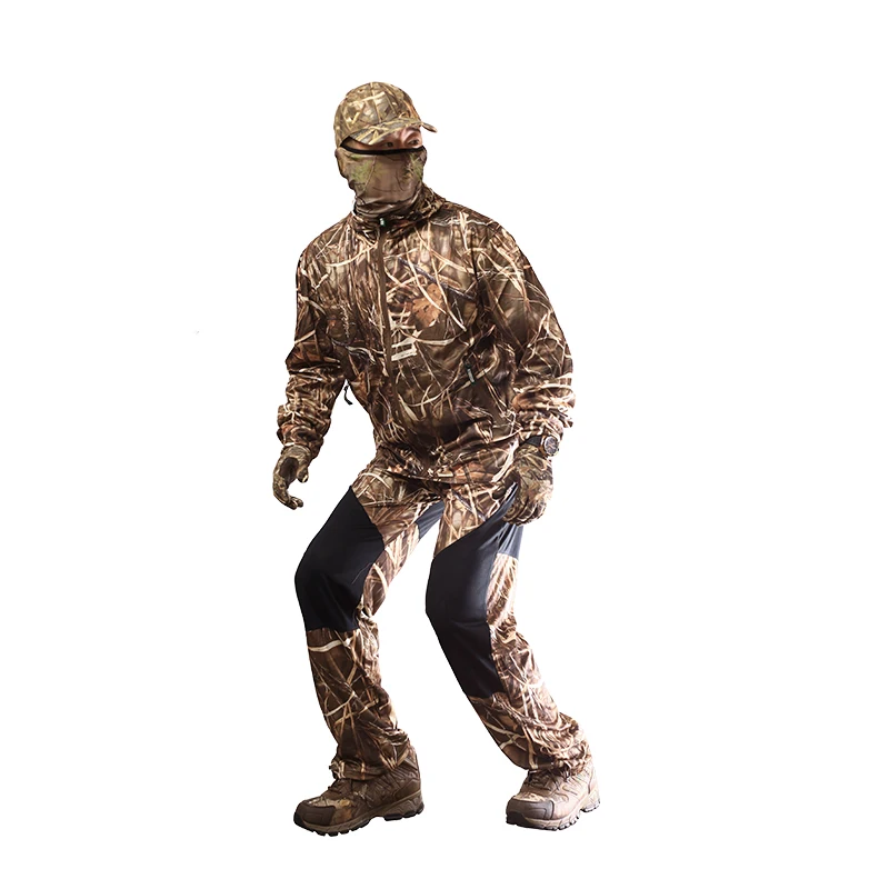 Spring Autumn Reed Camo Hunting Fishing Suit For Men Comfortable Polyester Quick Drying Anti-Sweat Breathable Hunting Clothes