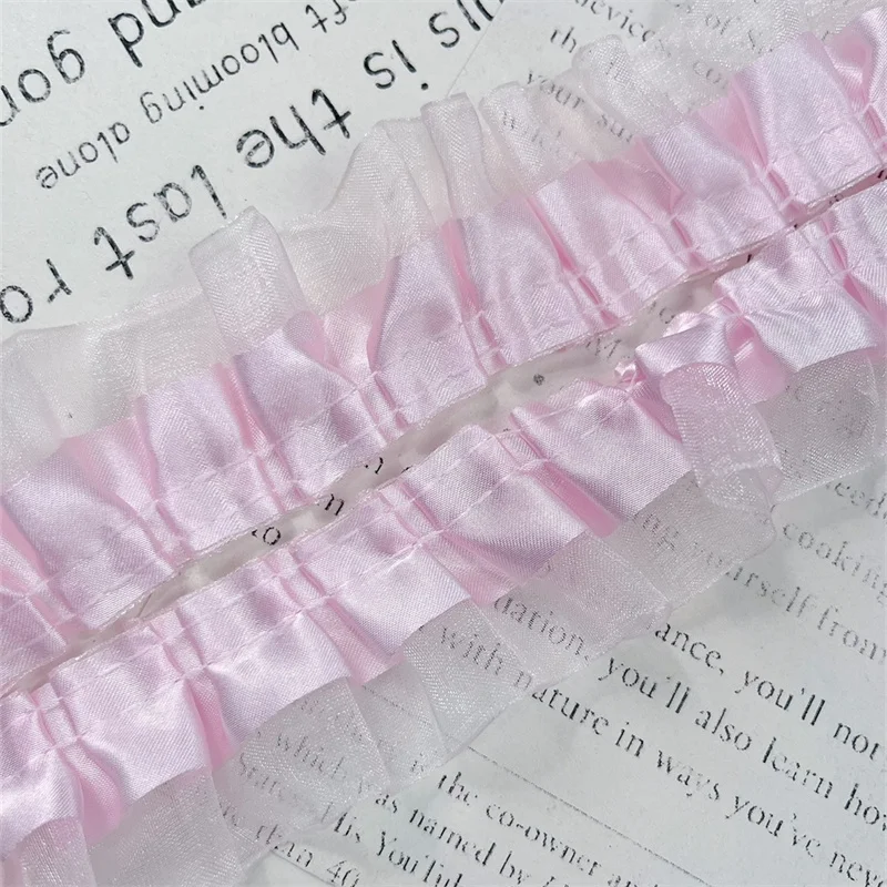 4CM Wide Double Layers White Black Pink Pleated Lace Fabirc Ribbon Needlework Ruffle Trim Lolita Dress Apparel DIY Sewing Decor