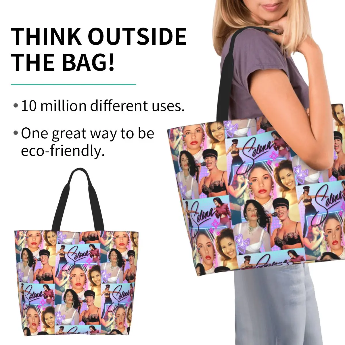 Selena Quintanilla Vintage Shopping Tote Bag Canvas Large Capacity Shoulder Bags Shopper Grocery Handbag for Women