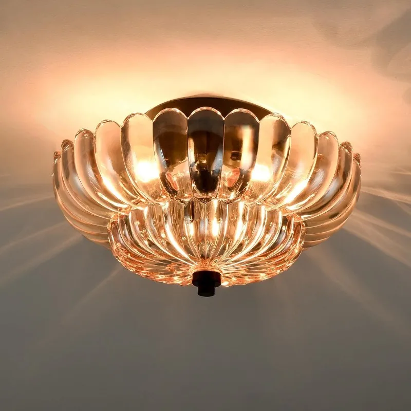 French European American Minimalist Luxury Petal Crystal Glass LED Ceiling Light Entryway Bedroom