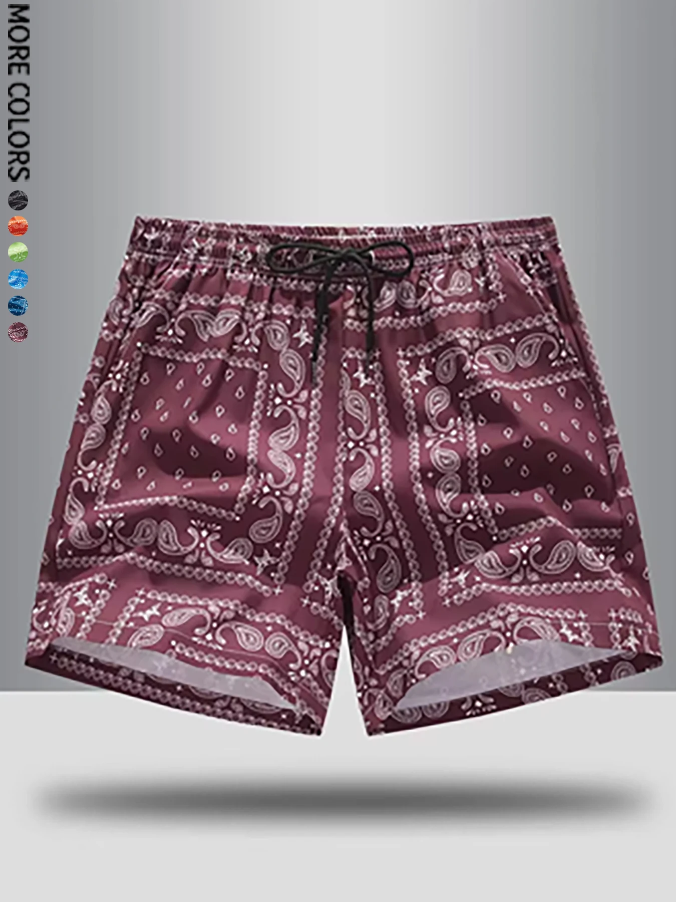 Men's Paisley Cashew Flower Print Shorts with Drawstring and Stretch Waistband, Quick-Drying and Breathable, Hawaiian Surf Short
