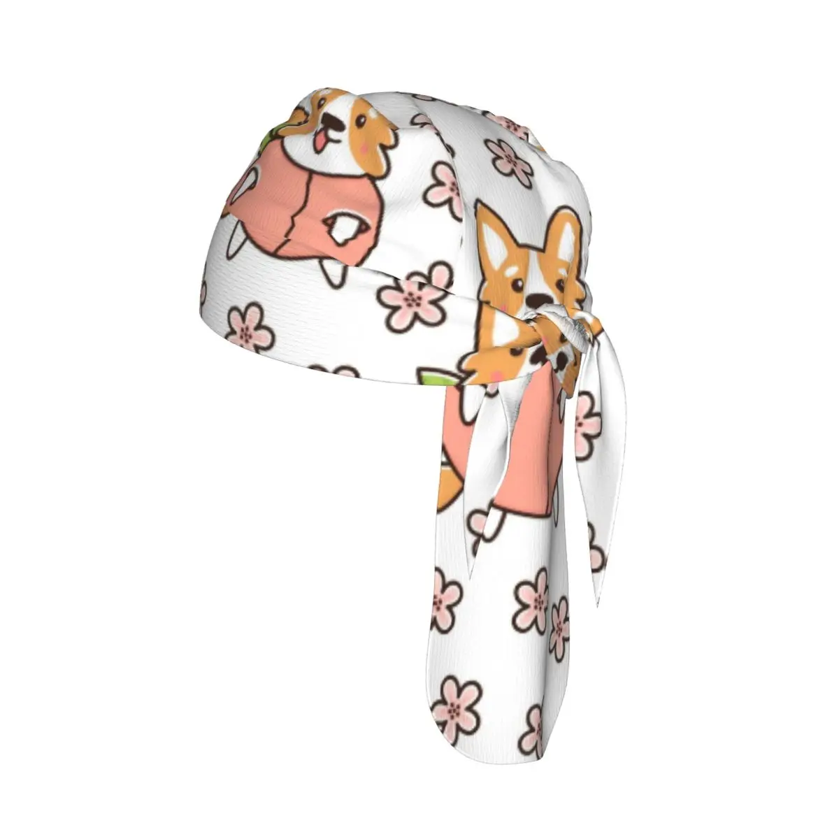 

Quick-drying Bandana Sun Protection Headscarf Dog Welsh Corgi In Peach With Flowers Sport Running Cycling Cap