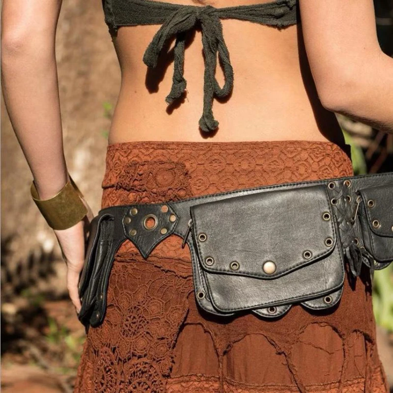 Medieval Pouch Bag Steampunk Knight Pirate Costume Women Vintage Fanny Pack Viking Antique  Leather Wallet Bohemian Hip Belt Bag