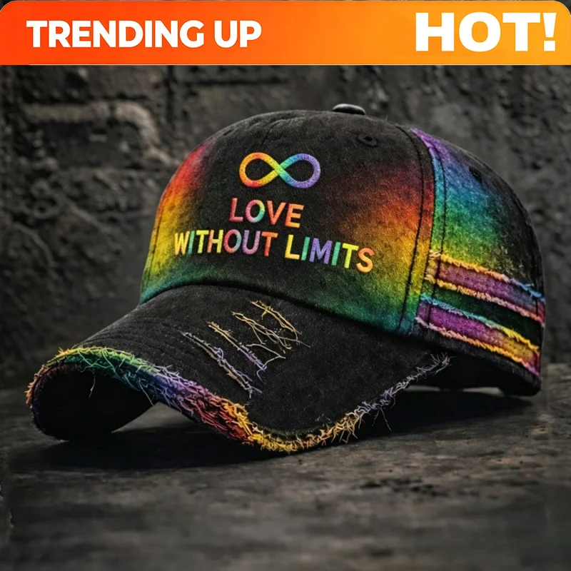 Customization Vintage Washed Love Without Limits Rainbow Infinity Distressed Adjustable Baseball Cap For Men Collectible Pride T