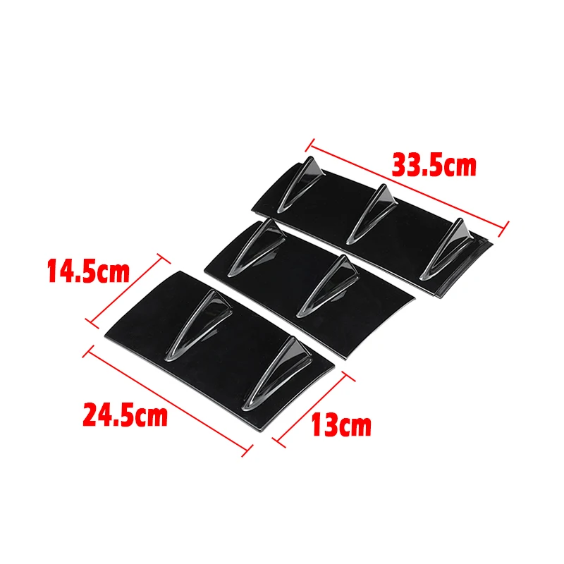 3pcs Universal Rear Bumper Spoiler Diffuser Gloss Black 7 Wing Shark Fin Style Lower Body Lip