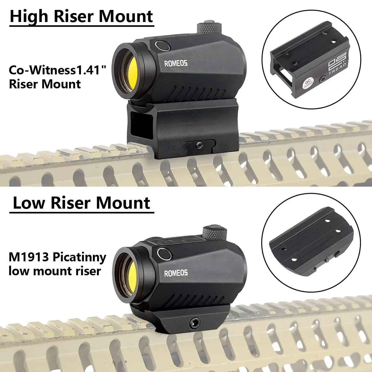 ROMEO5 2MOA Red Dot Sight 1X20mm Red Dot Optics Scope With Co-Witness Riser Mount & Low-Profile Mount Hunting Riflescope