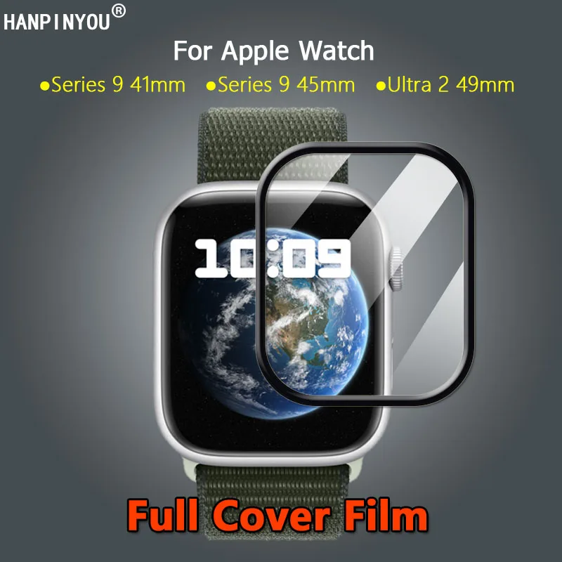 For Apple Watch Series 9 Ultra 2 41mm 45mm 49mm Ultra Clear Full Cover 3D Curved Plating Soft Film Screen Protector -Not Glass