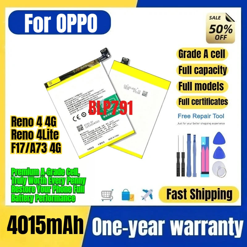 BLP791 for OPPO Reno 4 4G/Reno 4Lite/F17/A73 4G Phone Battery  High Capacity Battery Replacement Bateria Grade A Cell with Tools