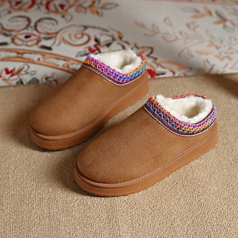 

2024 women's casual snow boots warm suede boots winter slip-on thick-soled shoes close-toed fur half-slip cotton shoes