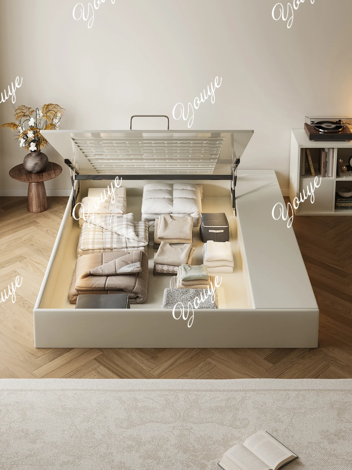 

Gi Roman Family, No Bedside Carbon Steel Box Storage Bed Small Apartment Tatami Bed Drawer Storage Bed Frame