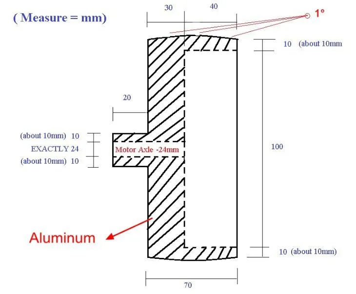 120 x 70 x 20 x 24/19 mm Vollaluminium-Antriebsrad mit Keilnut, Sandguss-Aluminium-Kontaktrad – Detail 1