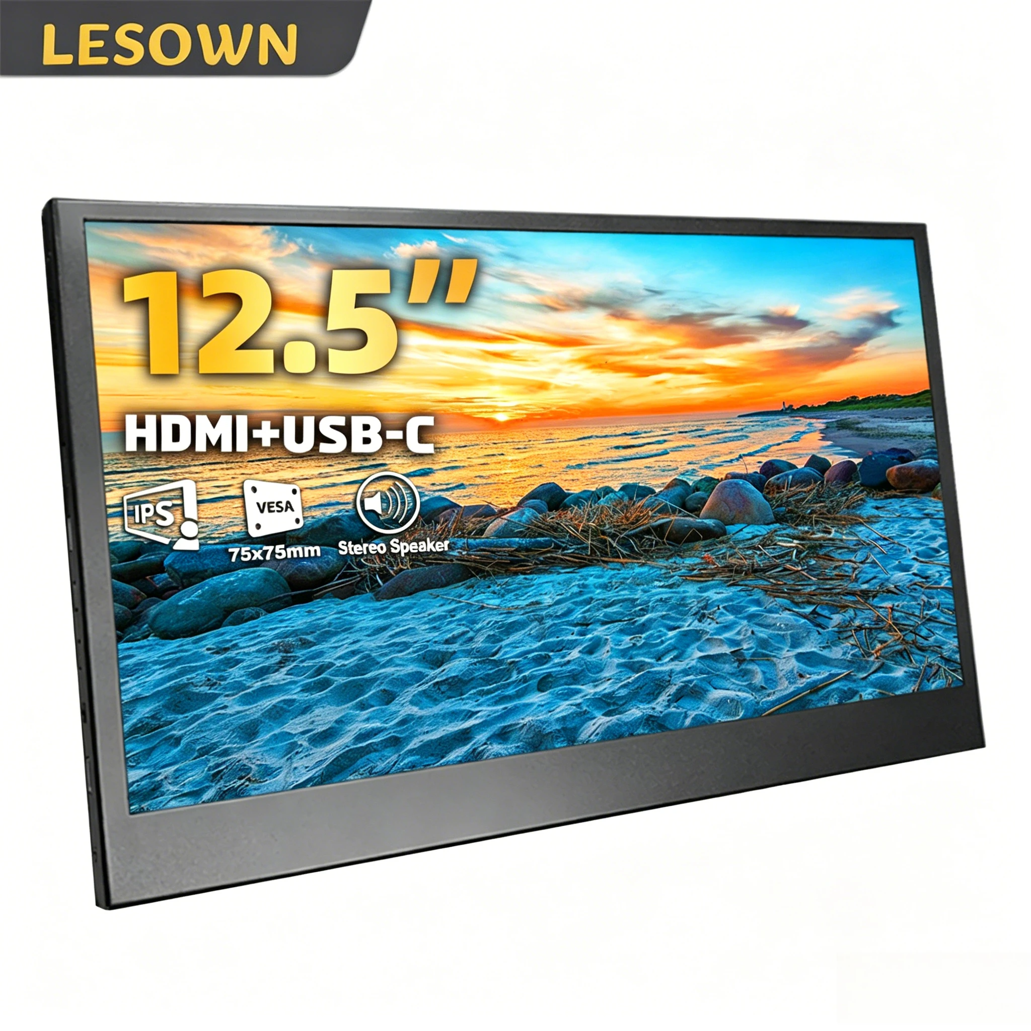 LESOWN Computer Rig Secondary Sensor Screen 12.5 Inch 2K Matte Display Panel with VESA Mount for PC Gaming Hardware Monitoring