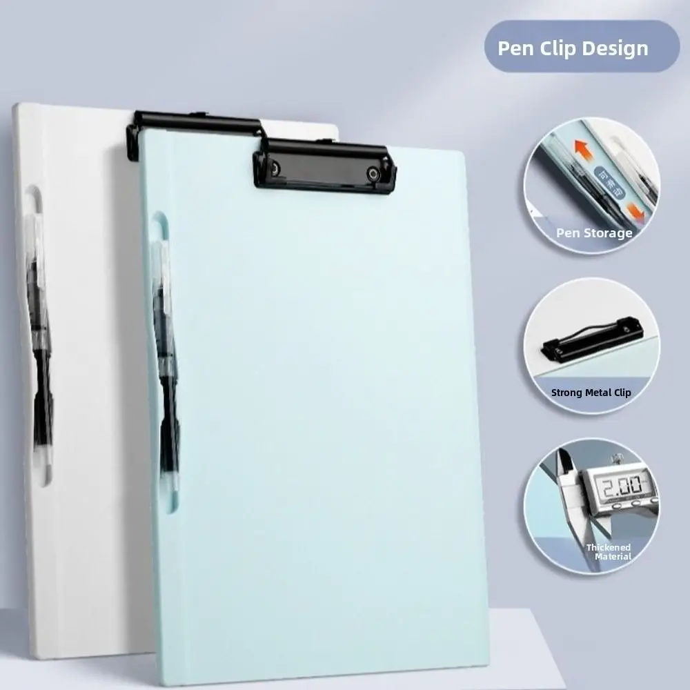 

A4 File Folder Clipboard Plastic with Pen Holder Writing Splint Metal Clip Letter Size Paper Organizer Stationery