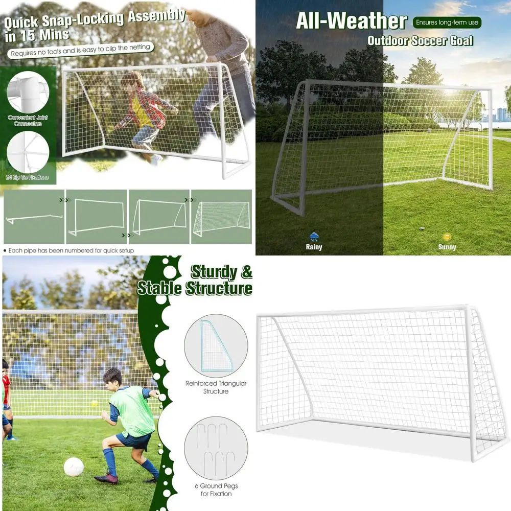 

Portable Soccer Goals for Kids - 12x6, 8x6, or 6x4 Sizes with UPVC Frame, Quick Setup, Durable Netting, Weatherproof for Backyar