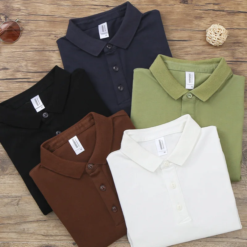 Summer 100% Cotton Short-sleeved Polo Shirt Men\'s Japanese  Solid Color combed  Lapel Top