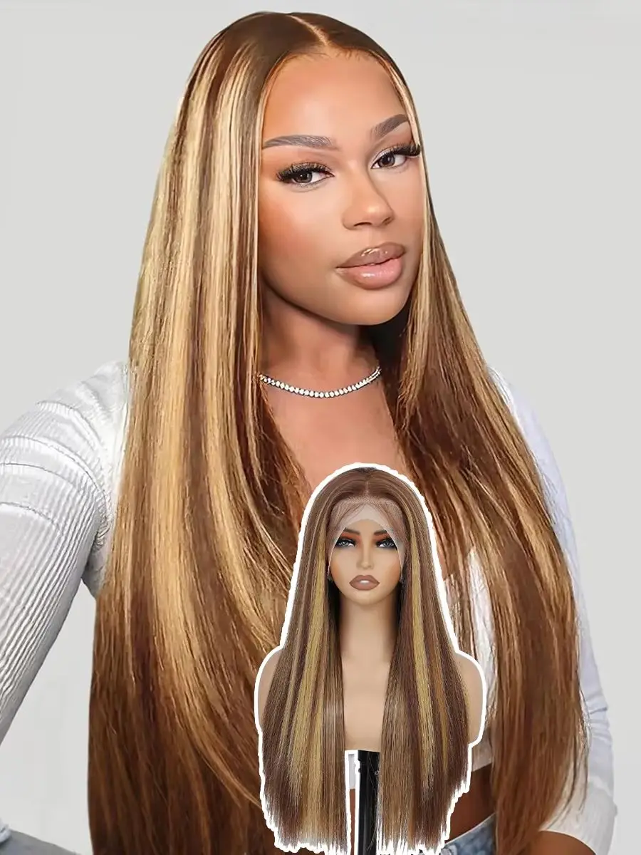 

HD Swiss Lace Frontal Bone Straight Highlight P4/27 Human Hair Wigs 18“-40” 200% Density