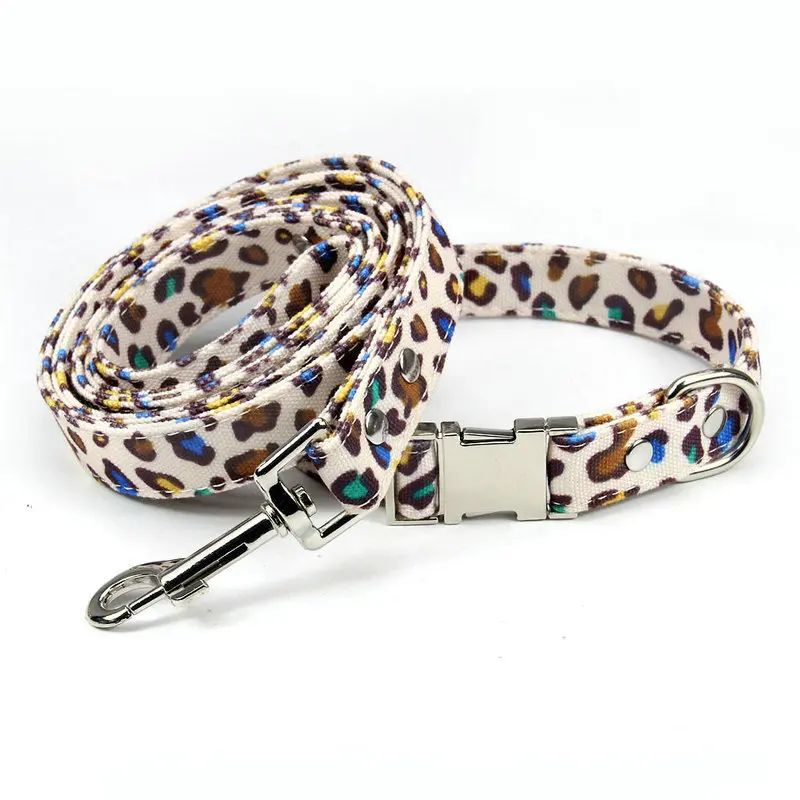 Pet collar dog lettering metal traction cat neck ring leopard print Japanese and Korean dog collar dog neck ring pet