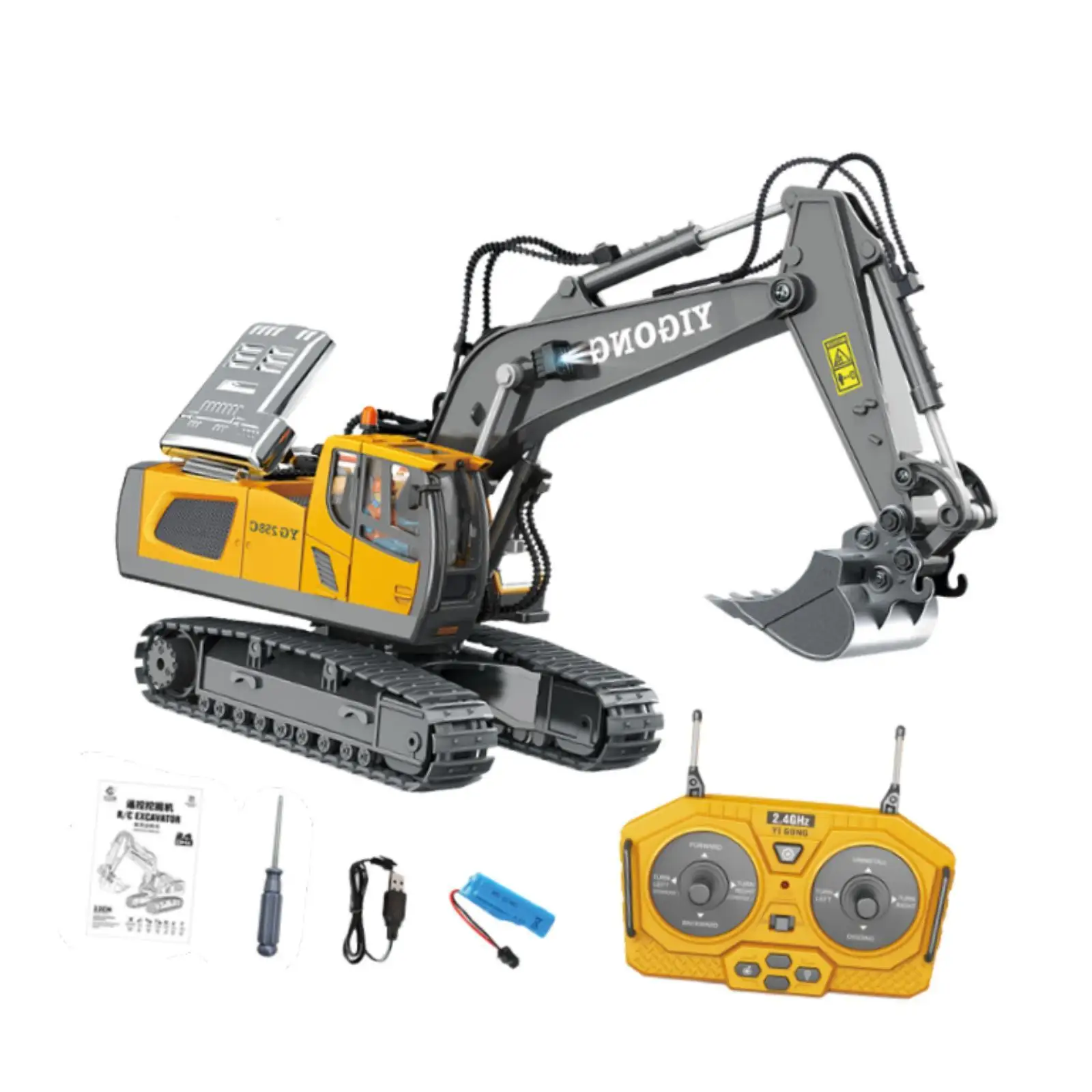 RC Excavator Toy 1/20 2.4G Gift Construction Toy for 3 4 5 6+ Year Old Boys