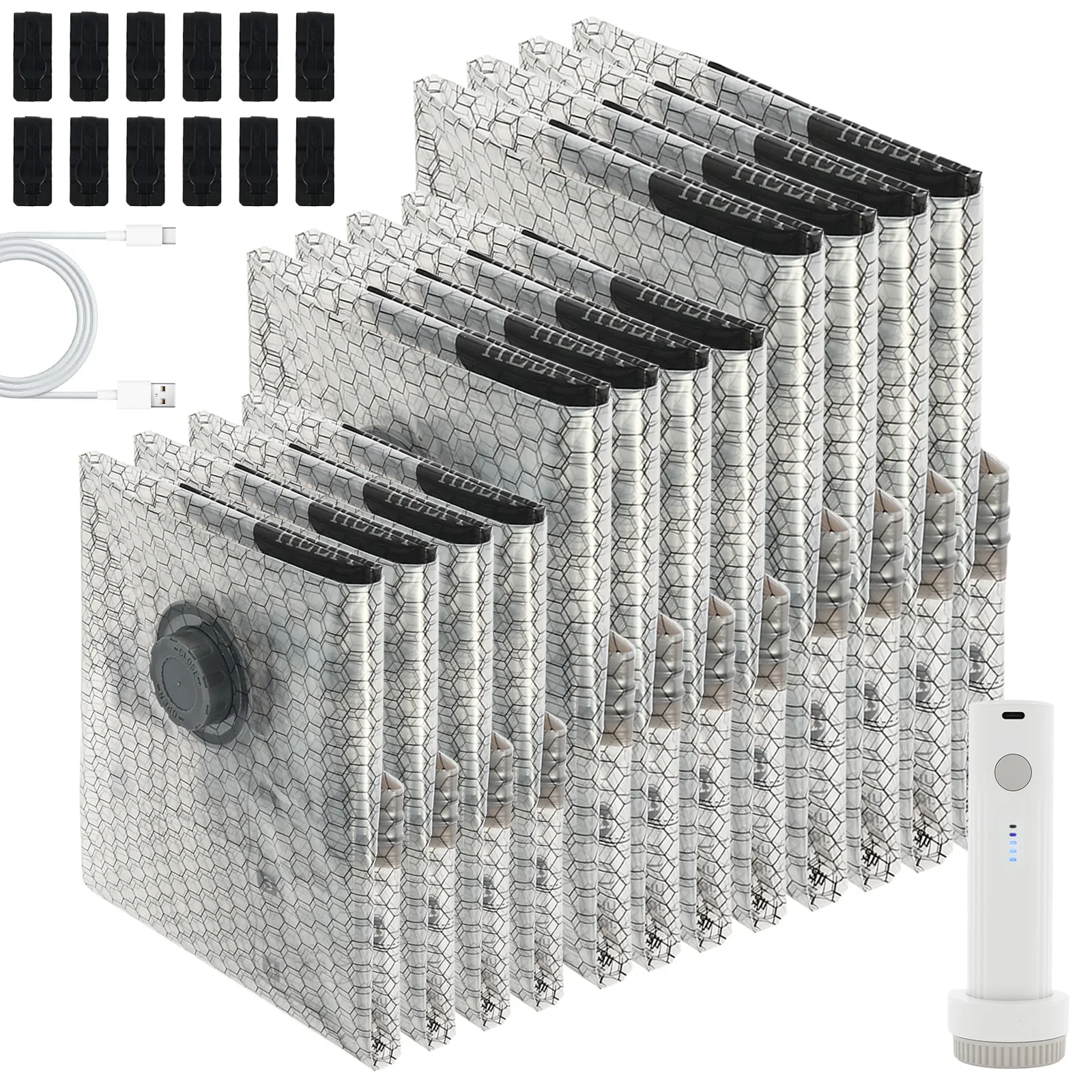 12 Stück Vakuum-Aufbewahrungsbeutel mit Kabelloser Elektrischer Pumpe Wiederverwendbare Komprimierte Vakuumversiegelungsbeutel Organizer für Kleidung Gepäck Reise