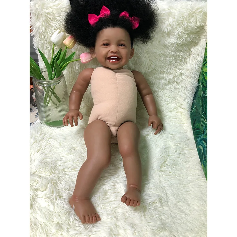 60cm Black African American Reborn Dolls Cloth Body Silicone Vinyl Gift Black Bebe Toddler Girl Mila Dress Up Children Toys