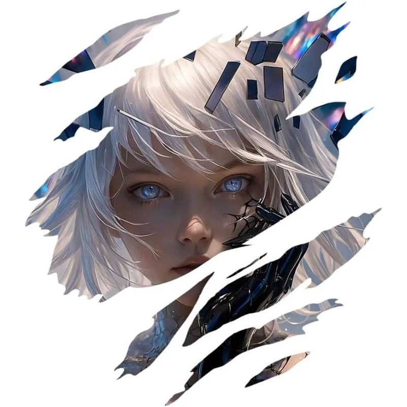 1Pc Tear Effect Anime Girl Vinyl Sticker, Waterproof Decal For Car Window Motorcycle Helmet Decor, Holiday Gift