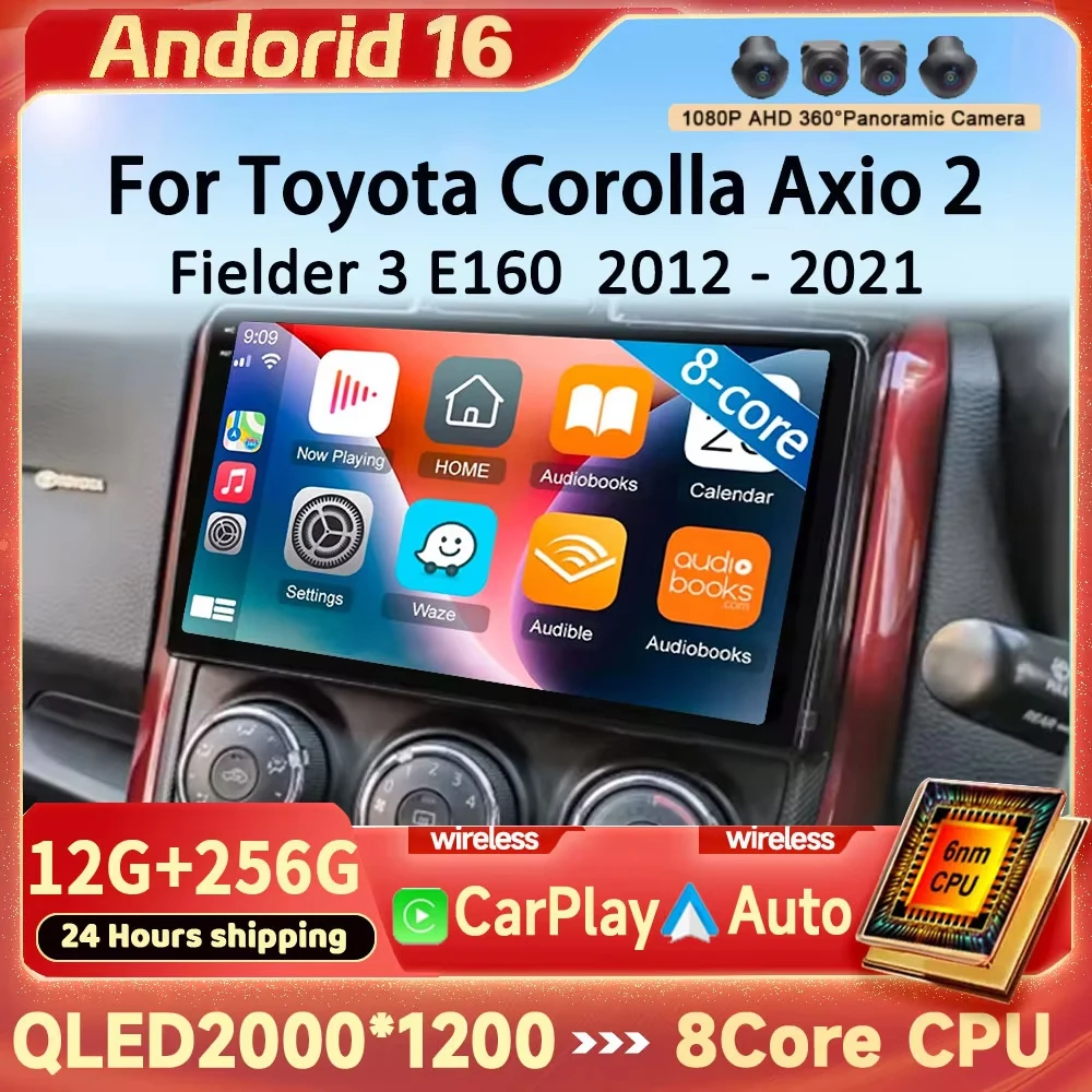 Android 16 Head Unit For Toyota Corolla Axio 2 Fielder 3 E160 2012 - 2021 Car Radio Stereo Multimedia Player GPS Navigation BT