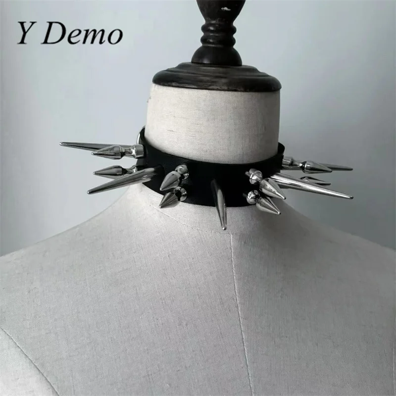 Y Demo Gothic Rivets Choker Casual Punk Adjustable Unisex Pu Leather Necklace Party