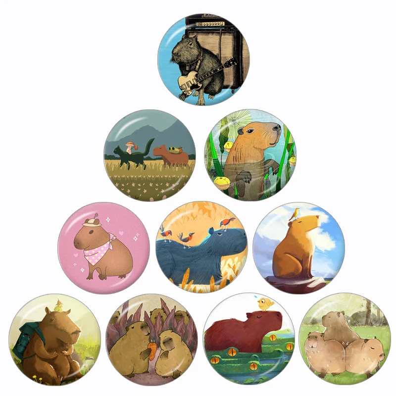 Cute Capybara 10 Pcs 12mm/16mm/18mm/20mm/25mm/30mm Round Photo Glass Cabochon Demo Flat Back Making Finding