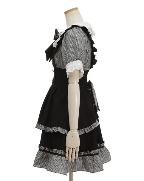 Japanese Classic Maid Costume Cosplay Dress Women 2024 Summer New Doll Collar Bow Long Dress High Waist Black Lolita Dress