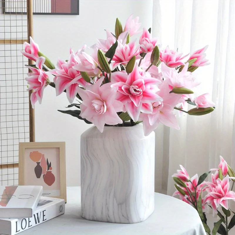

3 件套 Artificial Lily Flowers 31.5in Long Stem Full Blooming Fake Silk Real Touch Multi-Layered Petals Artificial Flower