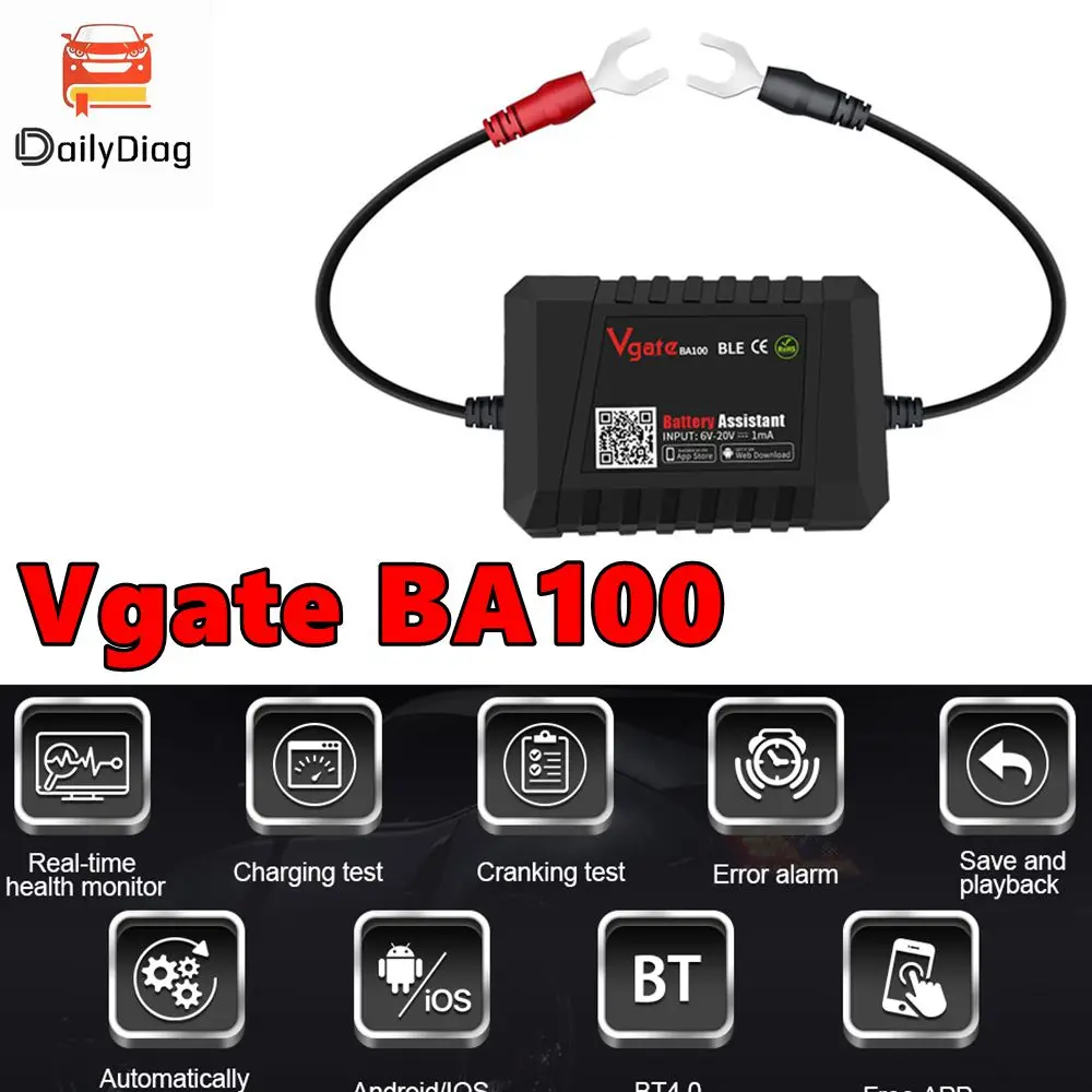 

Vgate BA100 12V Car Battery Tester Monitor Bluetooth 4.0 Battery Assistant Auto Analyzer Tester Work with Android and IOS