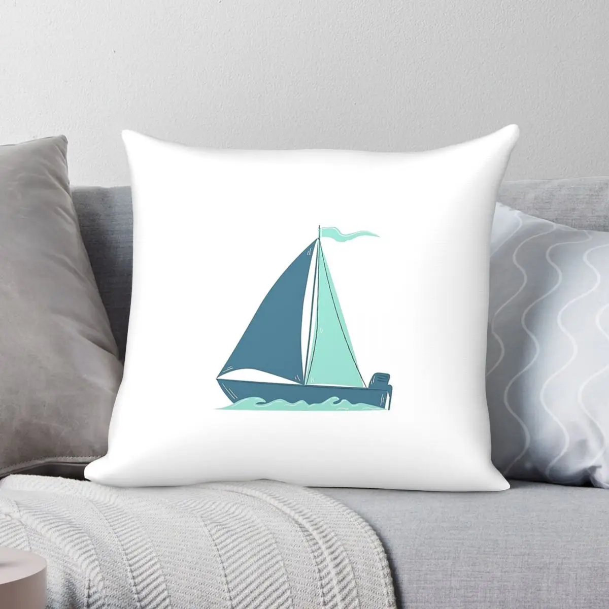 Nautical Sailing Ship Square Pillowcase Polyester Linen Velvet Creative Zip Decorative Pillow Case Home Cushion Case 45x45