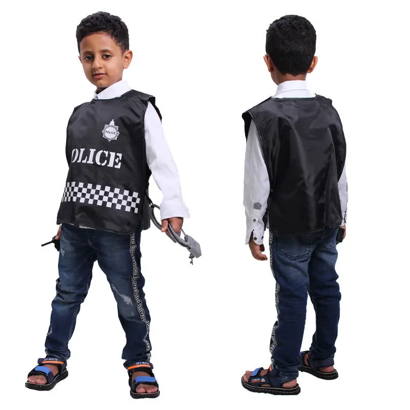 Polícia uniforme Cosplay fantasia para menino, terno azul com acessórios, polícia bonito, alta qualidade, Halloween, menino