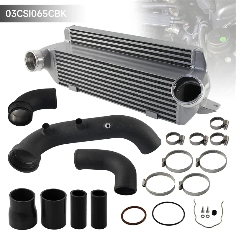 Black/Red Super Charge Pipe Kit Bar & Plate Intercooler Aluminum For BMW N54 E8X E9X E82 E88 E90 E91 135i 335i 1M 2006-2013