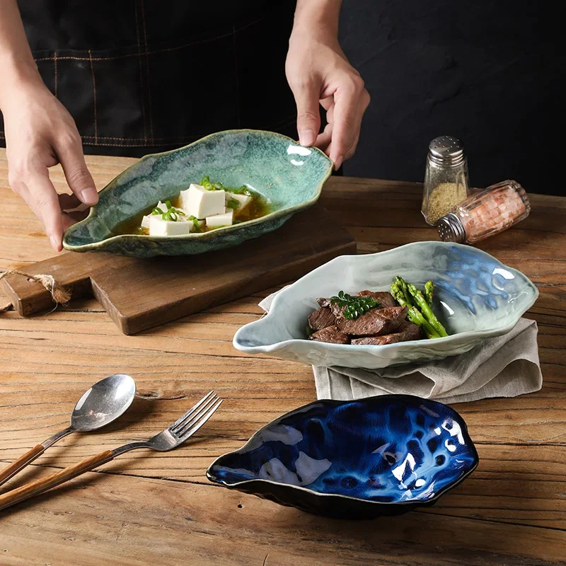 Kiln Ceramic Oyster Plate Snack Bowl Dessert Bowl Spice Bowl Fruit Plate Salad Plate Tray Retro Tableware Oyster Shell Tray