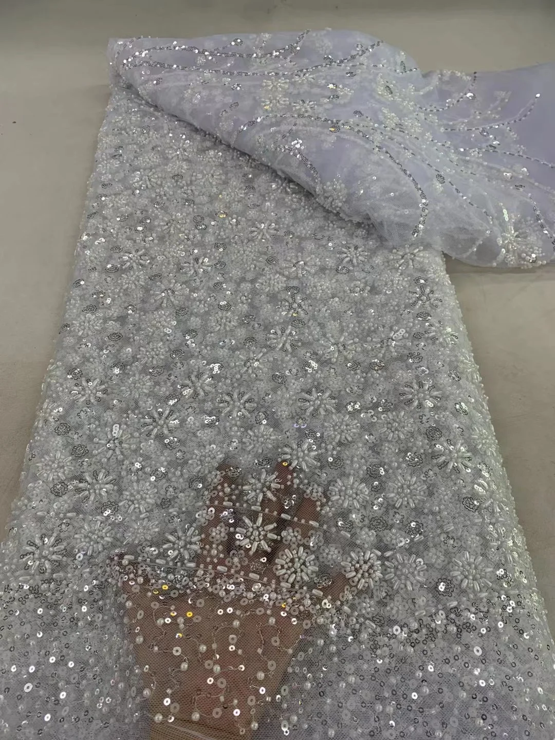 African Sequins Tulle Lace Fabric 2024 High Quality Lace French Gorgeous Beaded Lace Fabric Nigeria For Women Wedding