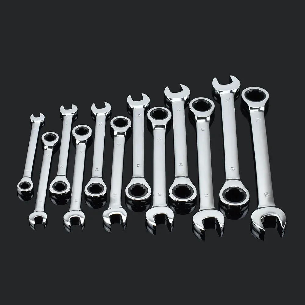 8-17mm Fixed Head Wrench Set, Ratchet 72 Teeth, Car Repair Tools, Hand Tool Set, Keys, Spanner, Universal Ratcheting Wrench