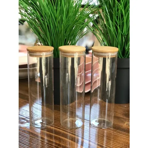 Viva Mall 3'lü Glass Jar With Bamboo Lid 600 cc