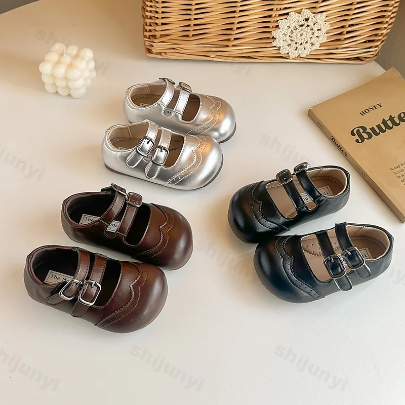 

Детская кожаная обувь для девочек: модные туфли Мэри Джейн на весну-осень, нескользящие, с мягкой подошвой, для улицы, балетки